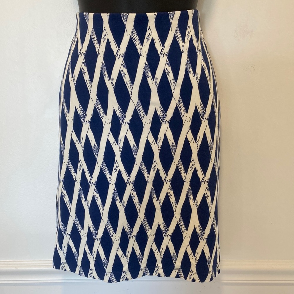 J McLaughlin Blue & Cream Bamboo Print Skirt Size 2